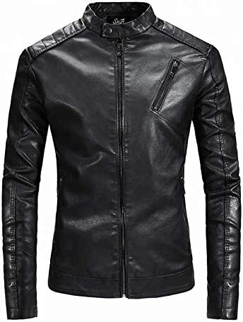 Mens Black Bike Style Faux Leather Jacket wih faux fur lining - PU Leather Jacket for Men