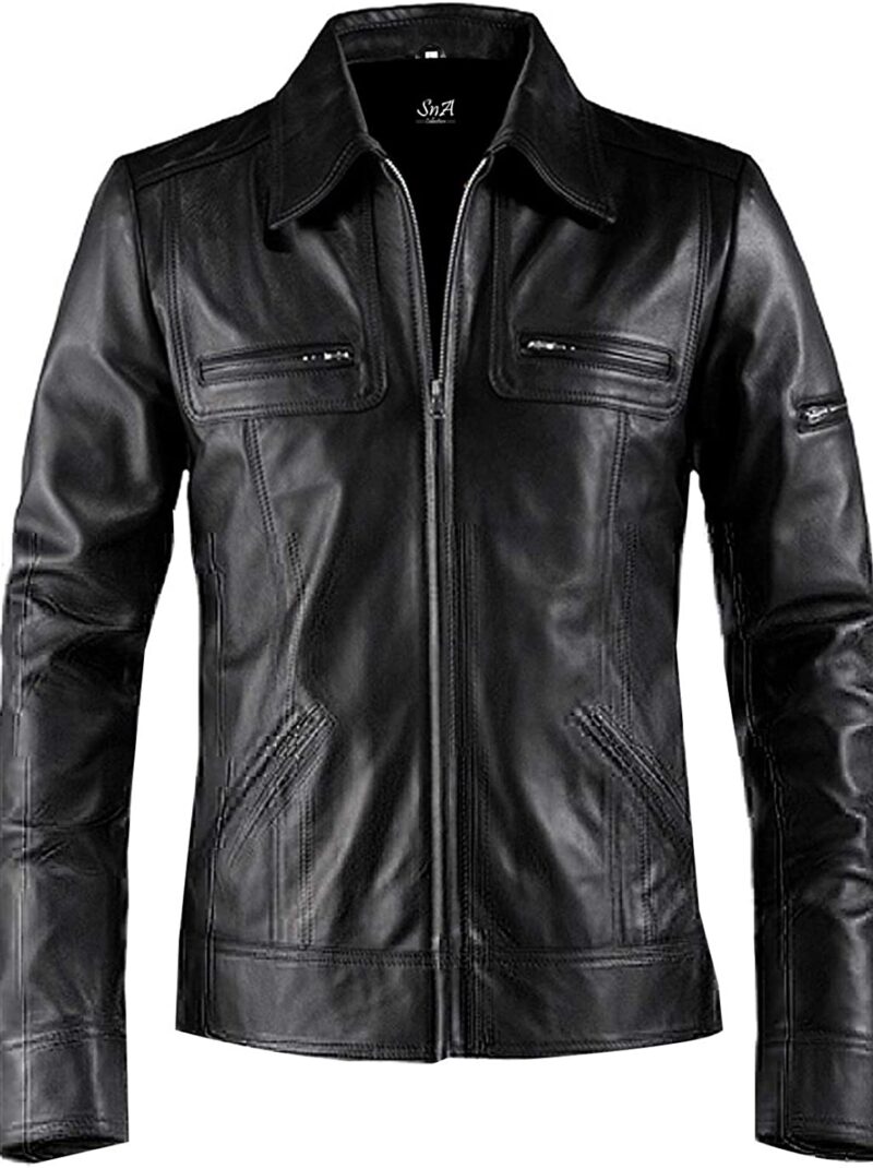 Motorcycle Rider Jacket Mens Faux Leather Jacket - Man's PU Leather Jacket Slim Coat