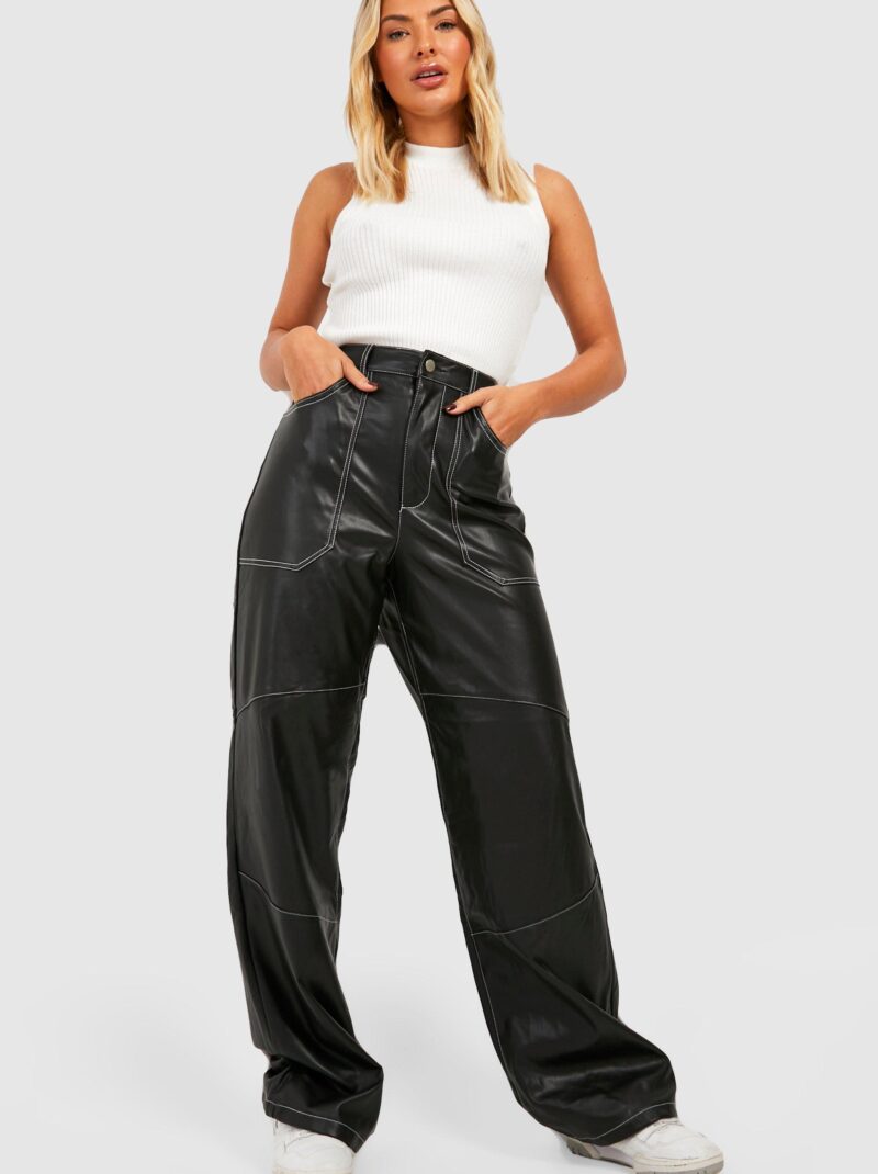 PREMIUM CONTRAST SEAM FAUX LEATHER PANTS - SNA Collections